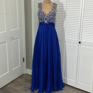 Beaded Bodice Royal Blue Prom Dress - Elegant Chiffon Skirt